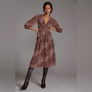 NWT Anthropologie Ranna Gill Leopard Print Cut-Out Midi Dress Size Medium M